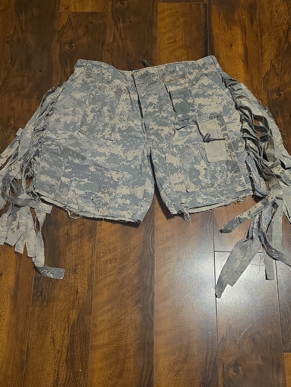 Custom Made Distressed Digital Camo Fringe Women's Cargo Distressed Shorts